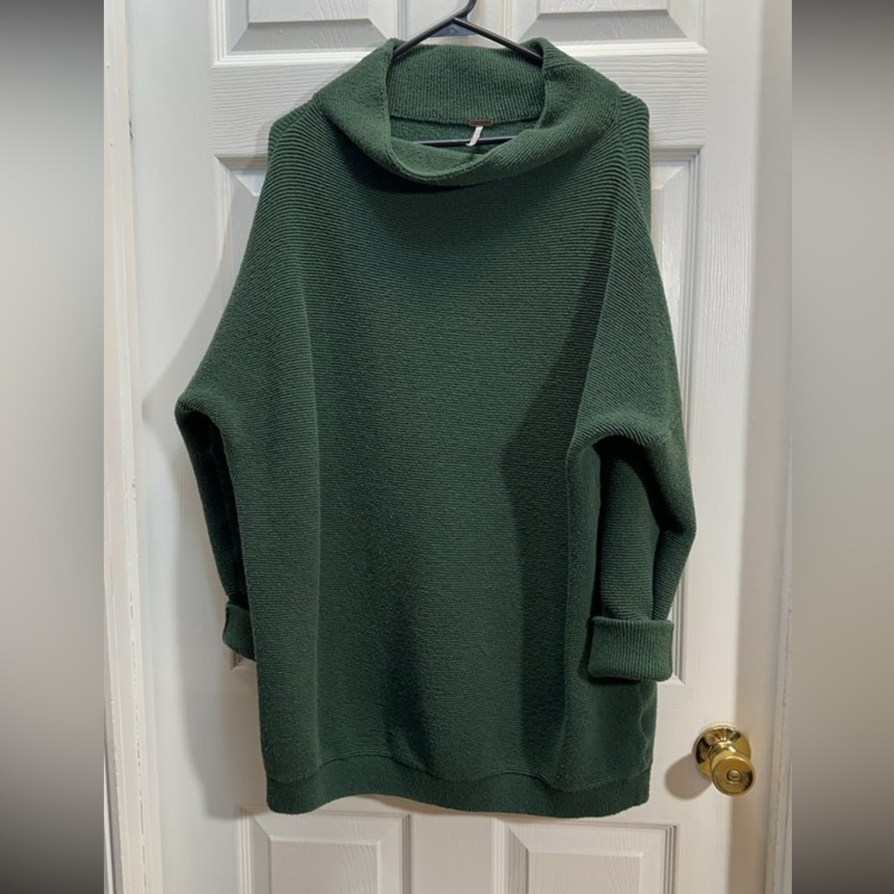 Free People Dark Green Cowl Neck Relaxed Knit Sweater